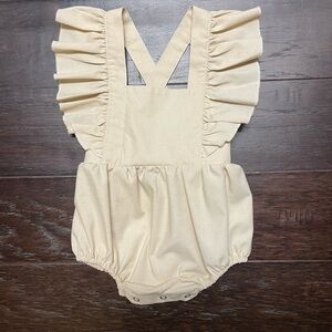 Tan Ruffled Baby Romper Cross Back 6-12 month